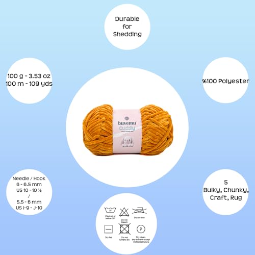 Image of Cuddly Velvet Chenille Yarn, Super Soft Fluffy Bulky for Knitting Crocheting Crafting Blanket Amigurumi, Durable for Shedding, 100 Gram (3.53 Ounces) 109 Yards (100 Meters) (Marigold)