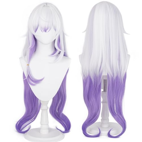 Image of Anime White Gradient Purple Wigs with Bangs Women Long Straight Wig Layered Haircut COS Game Black SwanWigs Halloween,Christmas,Comic con,Game Show,Party