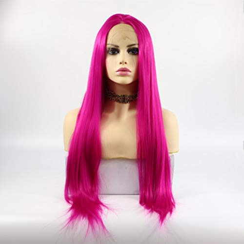 Lucyhairwig Magenta Hot Pink Wigs for Women Long Straight Synthetic Hair Lace Front Wig Heat Resistant Fiber 24Inches
