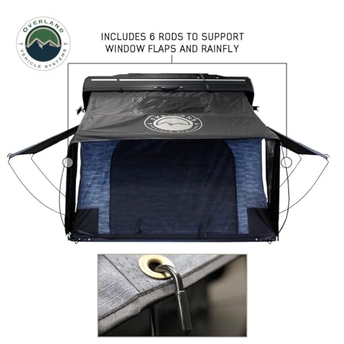 Overland Vehicle Systems XD Everest Cantilever Aluminum Hard Sheel Roof Top Tent with Black Out Kit - Grey Body & Black Rainfly (2 Person Roof Top Tent)