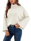 Theenkoln Damen Pullover Herbst Rollkragenpullover: Winter Oversize Strickpullover Outdoor Pullis Lässig Business Tops Warm Jumper Langarm Trompetenärmel Gestrickt Outfit Weiß L