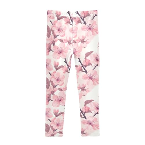 Girls Leggings Pink Cherry Blossoms Soft Toddler Leggings for Girls Kids Pants Size 4T-10T2