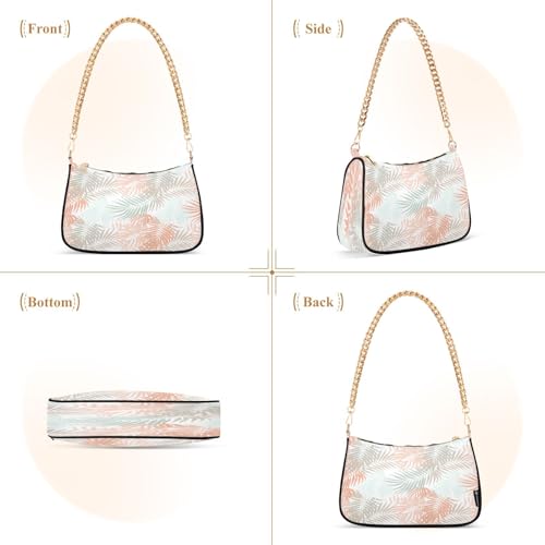 Shoulder Bag for Women Pastel Palm Leaves Tote Handbag Crossbody Bag with Zipper Closure2
