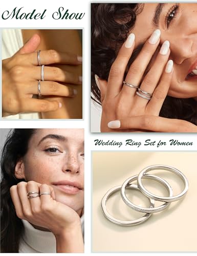 Image of JOERICA 3Pcs 2mm Stainless Steel Women's Stackable Eternity Ring Band Engagement Ring Set 4-9