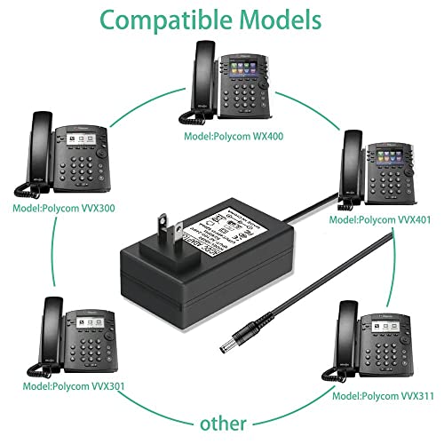 New 48V Repalcement Charger Adapter for VOIP Polycom IP Phones VVX 300, 301, 310, 311, 400, 401, 410, 411, 500, 501, 511, 600, 601, 611, 1500 2200-46170-001, Sound Point IP 560, 670 Power Supply - Thumbnail 2