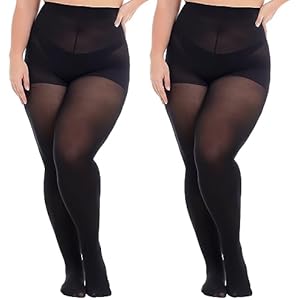 MANZI Plus Size Opaque Control Top Tights for Women 70 Denier Run Resistant High Waist Pantyhose XX-Large 2 Black