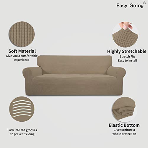 Image of Easy-Going Stretch Oversized Sofa Slipcover 1-Piece Sofa Cover Furniture Protector Couch Soft with Elastic Bottom for Kids, Polyester Spandex Jacquard Fabric Small Checks Natural