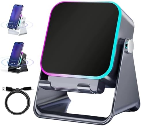 NNBWLMAEE 5-in-1 Wireless Induction Bluetooth Speaker with Adjustable Phone Stand, Stereo Sound | Colorful Light | 5000mAh Rechargeable, Induction Speaker for iphone and roid iPad (Black)