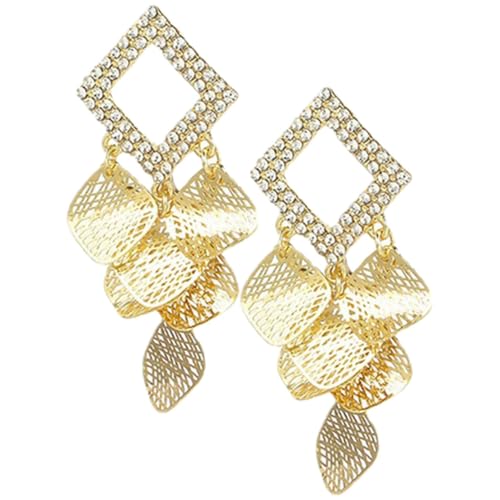 DEARMAMY 1 Par Aretes De Hoja En Capas Aretes Con Dije De Hoja Pendientes Para Mujer De Moda Pendientes De Pedrería Aretes Con Forma De Hoja Pendientes Colgantes Aleación Golden