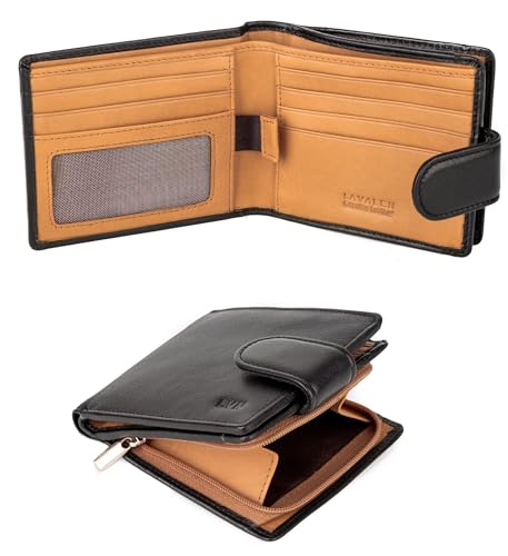 Lavalen Soft Leather Wallet for Men Genuine Bifold with Zipper Coin Pocket Holds Bills Credit Cards Coins RFID Blocking Protection Stylish Durable & Practical Leather Wallet for Men
