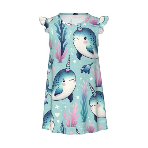 Augenstern Flutter Sleeve Nightgown Cute-Narwhal-Animal Soft Sleepwear Nightdress