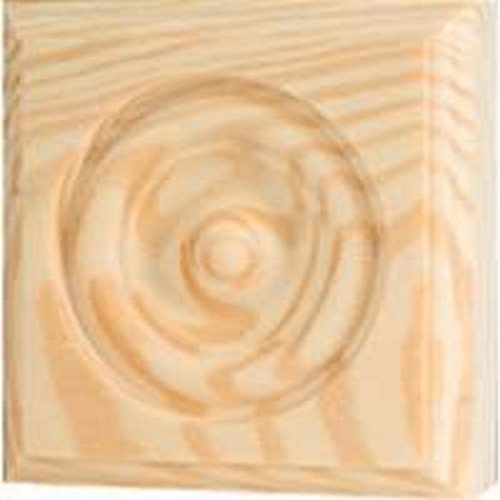 Trim Block Moulding, Rosette, Pine, 3.75 x 3.75 x 1-In.