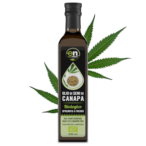 Exponatura Olio di Semi di Canapa Biologico 500 ml - Spremuto a Freddo, Ricco di Omega 3 e 6 - Condimento Vegano a Crudo - Made in EU