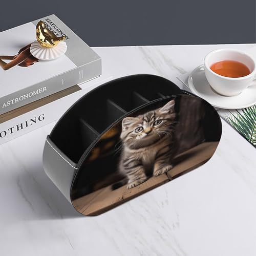 Support de télécommande multifonction et organiseur de bureau 5 cases en cuir