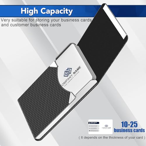 Image of Business Card Holder, Metal Slim Business Card Case, Pocket Card Holder for Women or Men, PU Leather Business Card Holder Case RFID Blocking Name Card Holder with Magnetic Closure, Black Carbon