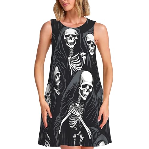 Robe d'été sans manches imprimé squelette pour plage et soirée décontractée