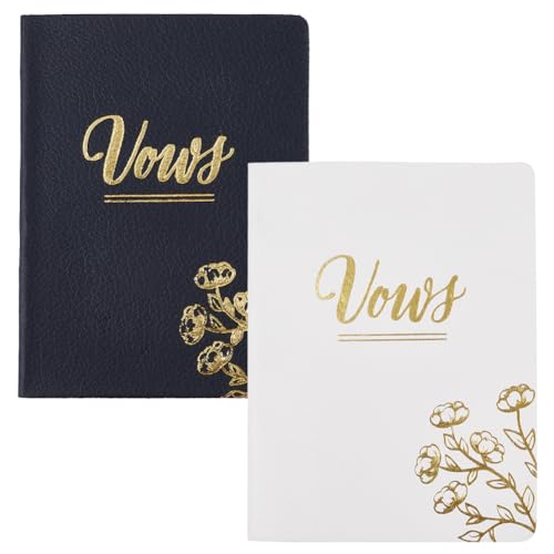 GORGECRAFT 2Pcs Leather Wedding Vow Books with Gold Foil Lettering and Flower 3.9x5.2 Inch Wedding Vow Booklets Wedding Guestbooks Wedding Ceremony Essentials for Wedding Day Ceremony