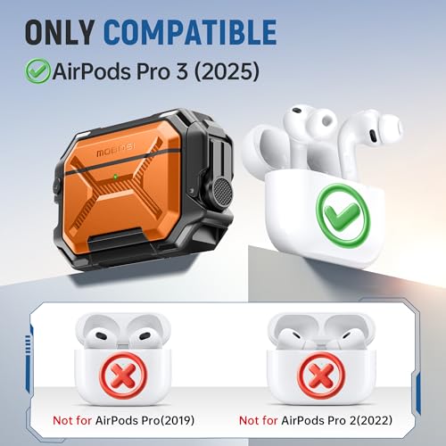 Image of MOBOSI for AirPods Pro 3 Case [IP68 Waterproof Case for iPods Pro 3&Compatible with MagSafe] Military Grade Protective Earpods Pro3 Cover with Secure Lock, Keychain & Phone Stand (2025),Orange