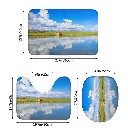 UBINYSS Badematte + Konturmatte + Toilettendeckelbezug, schönes Grassland 3-teiliges Badematten-Set, mit rutschfester Unterseite – Bild 4