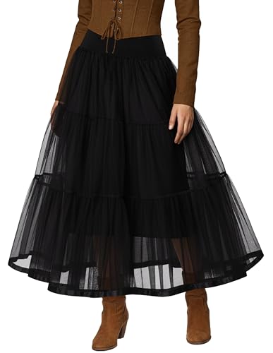 GRACE KARIN Plus Size Hoopless Bridal Tiered Crinoline Petticoat for Ball Gown (3X,Black)