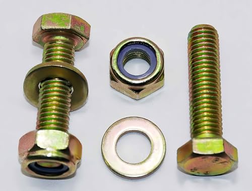 Image of M10 x 40mm Hex Head Bolt and Nylon Lock nut Flat Washer Assortment Kit by Color Galvanization,Alloy Steel,Grade 8.8.(10pcs Pack) by Metalsuberg