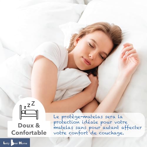 Lazy Bear Home | Protege Matelas 140x190/200 cm Imperméable | Surface Jersey 100% Coton Doux | Alese Drap Housse Grand Bonnet 30 cm | Anti-Acariens | Marque Française | Fabriqué UE – vue 3