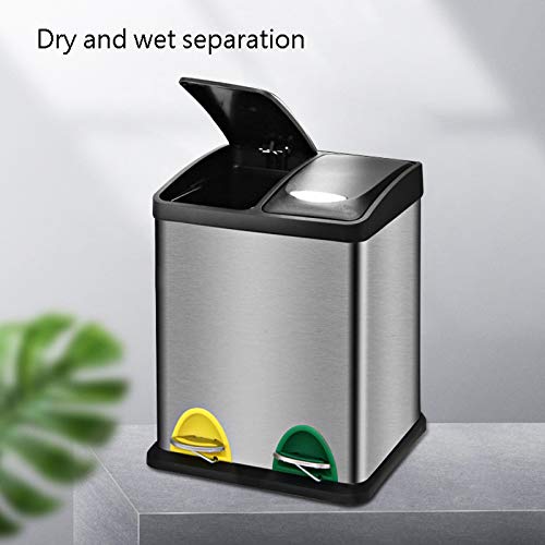 WOTZOV Abfalleimer Fußbetriebener Mülleimer mit Deckel Mülleimer aus Edelstahl mit großem Fassungsvermögen Haushaltsküche Trocken- und Nassmüllklassifizierung Mülleimer Mülleime – Bild 5