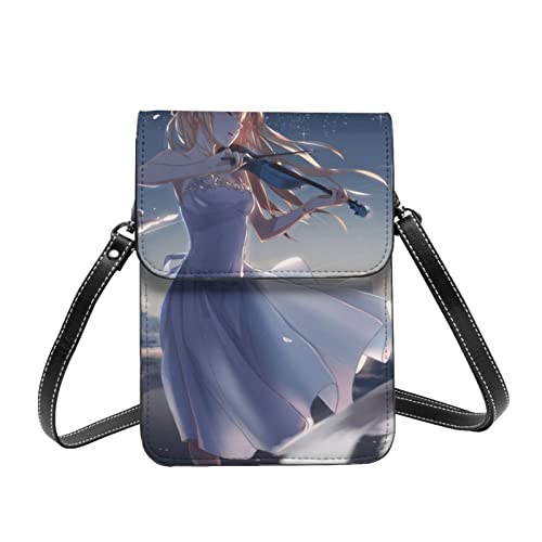 スマートフォンポーチ 四月は君の嘘 Puレザー スマホポーチ ショルダー 柔かい 男女兼用 持ち運びに便利 全機種対応 収納ポーチ クレジットカード収納 盗犯防止 磁石ボタン 携帯バッグ 多機能 斜め掛け 防水 お札入れ スマートフォンケース 同時二台収納可 落下防止