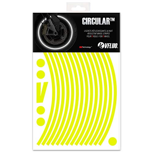 VFLUO Circularu0099, Kit de Cintas, Rayas Retro Reflectantes para Llantas de Moto (1 Rueda), 3M Technologyu0099, Anchura Normal : 7 mm, Amarillo Fluorescente