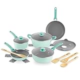 DASH Dream Green Nonstick Ceramic Cookware Set, 15 Piece, Aqua Green - Recycled Aluminum and Ceramic, Nonstick Cookware Set, Oven Safe and Compatible with All Cooktops