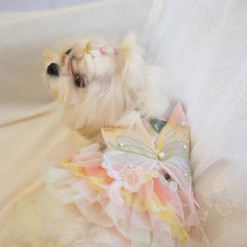FLAdorepet Vestido de fantasia de cachorro com asas de borboleta, vestido de princesa de gato de est