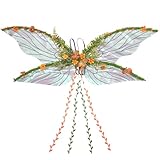 RENEMEGO Fairy Wings for Adult Women - Mother Nature Costume Woodland Elf Wings with Yellow Flowers Leaves and Orange Vines for Women Butterfly Wings for Renaissance Renfaire Halloween Costume