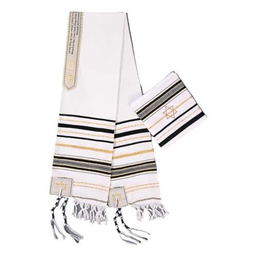 Black gold white striped men's prayer shawl from Israeli design…