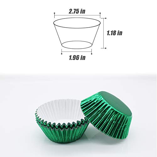Image of Green Foil Cupcake Liners,GOLF 100 Pack Metallic Baking Cups Standard Size
