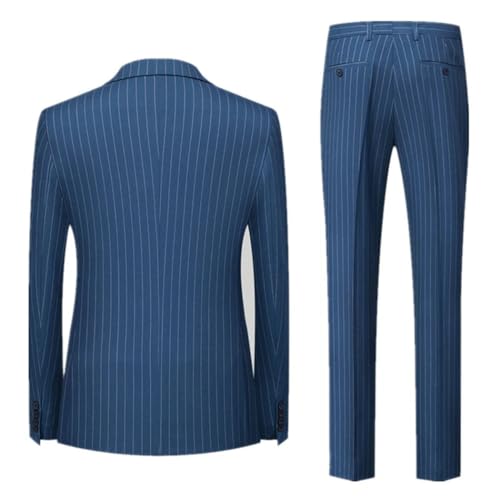 Mens Stripe Double Breasted Suit Two Piece Jacket and Pants Wedding Business Formal Outfit3