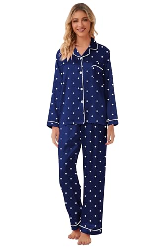 Image of Schbbbta Girls & Women Satin Pajamas Set, 2Piece Silk Nightwear Button-Down Sleepwear for Teen Kids, 3 Years - Women XXL