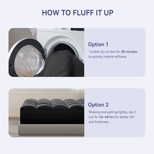 Image of ELEMUSE Full Black Mattress Topper for Back Pain, Extra Thick Mattress Pad Cover, Plush Soft Pillowtop with Elastic Deep Pocket, Overfilled Down Alternative Filling