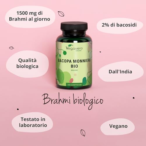 BACOPA MONNIERI BIO Vegavero® | 750 mg | Brahmi con Bacopasidi | NOOTROPICO naturale per Memoria e Concentrazione | 180 compresse | Vegan - 2