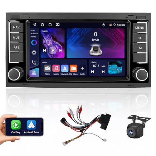 Hikity 4+64G Autoradio Android pour VW Touareg/Transporter T5 Multivan avec sans Fil Carplay Android Auto, 7 Pouces Poste Radio de Voiture avec Bluetooth WIFI...