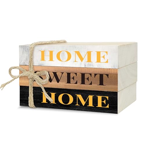 Decorative Books for Home Decor, Rustic Wood Book Stack for Table Decor, Home Sweet Home Decor Books for Living Room Bookshelf, Farmhouse Stacked Books Decor (L09)