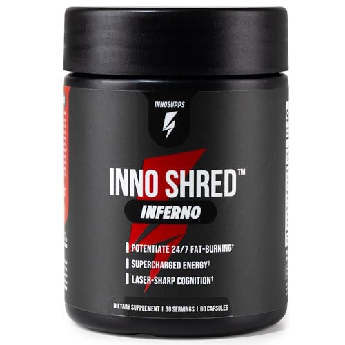 Inno Shred Inferno Thermogenic Fat Burner for Men & Women - Appetite Suppressant Energy & Metabolism Support with MitoBurn Paradoxine Chromax Green Tea - 60 Capsules 30 Servings