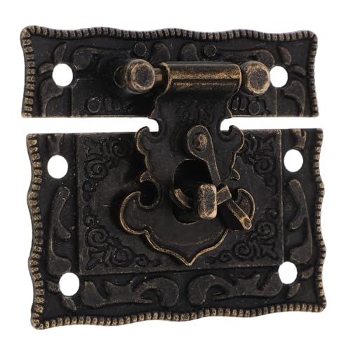 WOONEKY Box Antique Alloy Buckle Vintage Padlock Latch Cabinet Lock Hinges Ancient Chinese Lock Antique Cabinet Latch Decorative Hasp Latch Buckle Chinese Antique Padlock Zinc Alloy