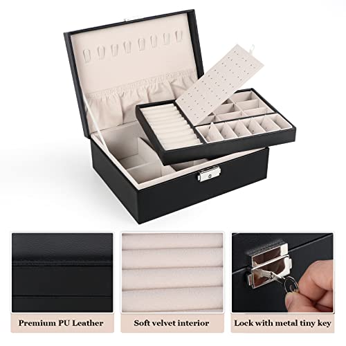 Hatori HI-JB-004-2LY-BLACK Jewelry Box For Women Girls, 2 Layers Jewelry Organizer Container With Lock thumb #3