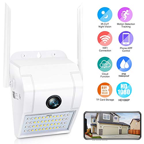 BOTIPC Floodlight Security Camera,1080p Outdoor Security Camera with Light,Support Color Night Vision Motion