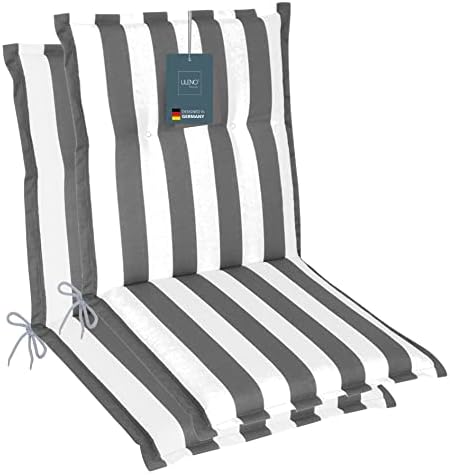 LILENO HOME Gartenstuhl Auflagen als [2er Set - Niedriglehner] in | Blockstreifen Grau - bequeme Liegen als Sitzauflagen für Gartenmöbel - Stuhlkissen für Gartenstühle und Klappstü