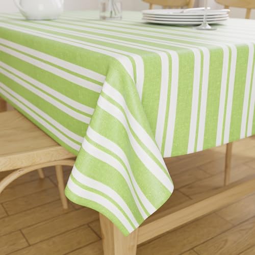 Image of Encasa XO Cotton Rectangular Table Cloth for 4 to 6 Seater | (142x180 cm) | Franca Lime Stripes | Dining Tablecloth for Decoration
