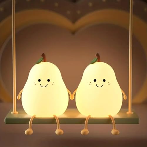 Image of Cute Silicon Pear Light | Soft Silicone & Dimmable LED, Rechargeable Night Light with USB Cable, 7 Color Changing, Soft Light for Baby, Kids & Home & Living Room