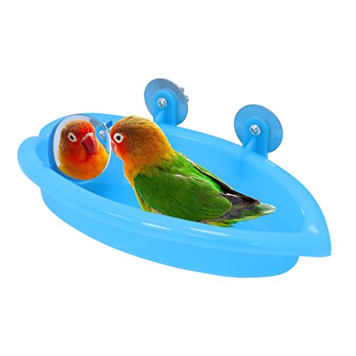 Wontee Bird Bath Box with Mirror Portable Parrot Hanging Bathroom Bathing Tub for Small Birds Cleaning Supplies