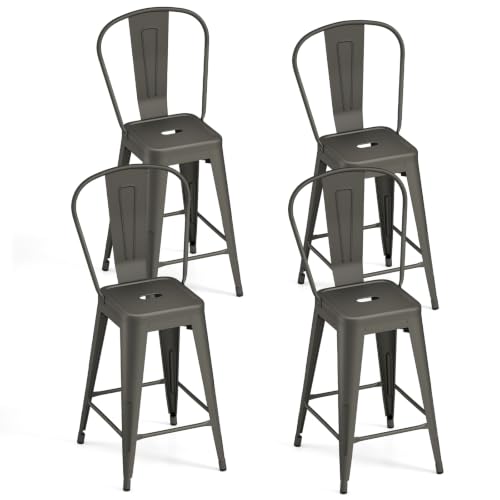Image of TANGZON Bar Stools Set of 4, Metal Breakfast Bar Stools, Black (Gun Grey)