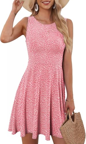 YUTILA Damen Sommerkleid – Ärmelloses Kleid mit Blumenmuster, Rundhals Leichtes Strandkleid Freizeitkleider, Perfekt für...